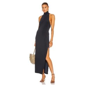 NORMA KAMALI HALTER TURTLENECK SIDE SLIT DRESS MIDNIGHT SIZE M